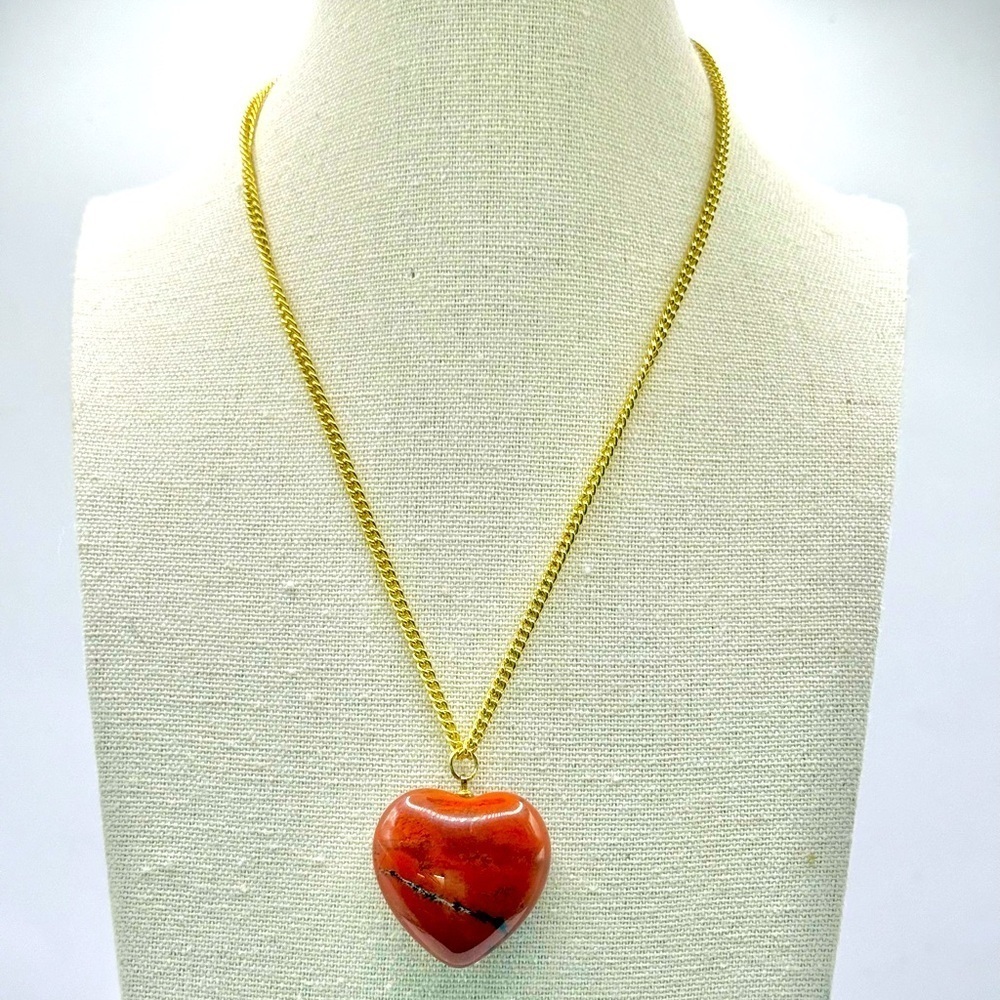 Red Jasper Heart Pendant Necklace Gold Plated Chain Adjustable Clasp Germany